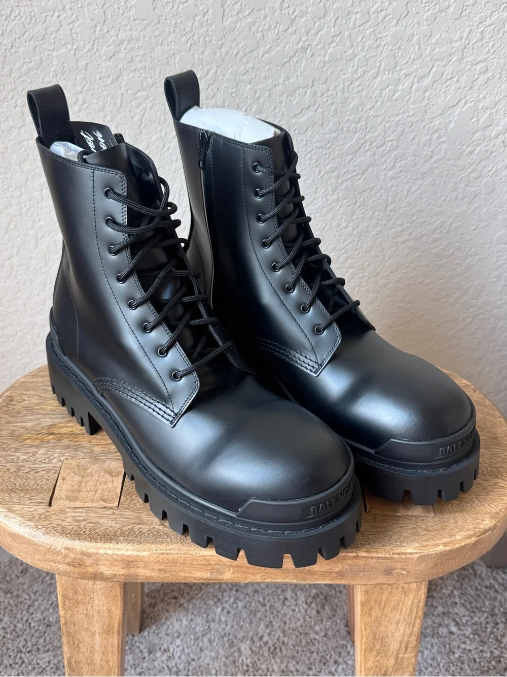 Balenciaga Black Leather Combat Boots